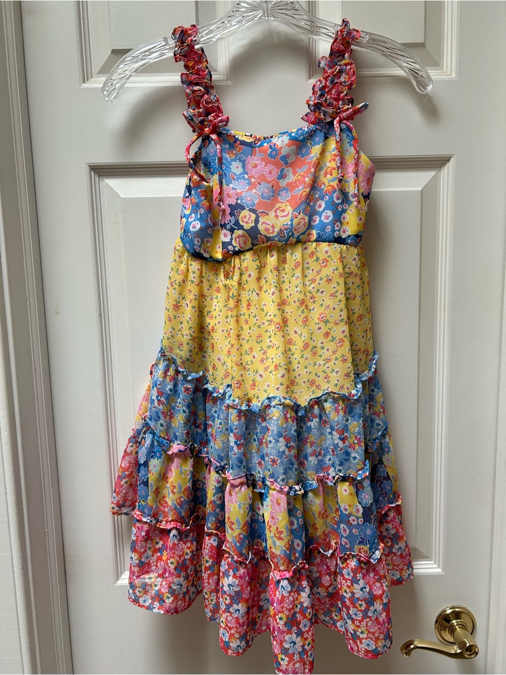 Jona Michelle Multicolor Floral Tiered Sundress - Yellow, Blue & Pink